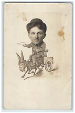 c1910's Caricature Donkey Ass Cart Fair RPPC Photo Posted Antique Postcard picture