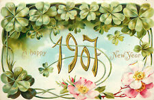 Embossed Tuck Art Nouveau Style New Years Year Date 1907 Postcard Clovers Flower picture