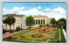 Jackson MS-Mississippi, City Hall, Floral Gardens, Antique, Vintage Postcard picture