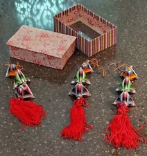miniature Chinese hanging lanterns VTG ASIAN lucky tassels set 3 boxed dollhouse picture