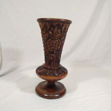 Vintage Wooden Hand Carved 12” Tiki Island Beach Floral Vase picture