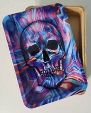 MAGNETIC STORAGE TRAY WOODEN STASH BOX ROLLING TRAY BLUE SKULL TYE DYE BRAND NEW picture