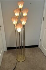 1960s Hollywood Regency 6 Stem Brass Calla Lily Floor Lamp W/ Original Bulbs picture