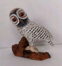 Vtg Owl Hand Carved and Painted Wood Figurine On Log Art by John J Madison Co. picture