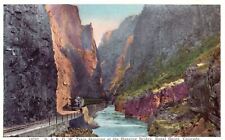 Vintage Postcard D&RGW Train Stopping At Hanging Bridge Royal Gorge Colorado CO picture