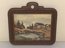 Wood Wall Picture Plaque Peaceful Country Scene by Stream 1970’s 6