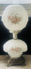 Vintage Puffy Roses Pink Flowers Lion Heads Milk Glass Parlor Banquet Lamp Works picture