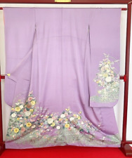 Japanese Kimono “Furisode” Pure Silk/Light purple/Flower/Traditional/ picture