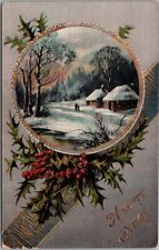 Vintage MERRY CHRISTMAS Gel Postcard Winter Scene 