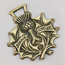 Brass Horse Medallion Vintage English Scottish Thistle Flower Bonnie Scotland picture