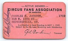 1949 CIRCUS FANS ASSOCIATION OF AMERICA MEMBERSHIP CARD CHARLES R JACKSON P5027 picture