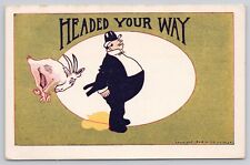Headed Your Way Goat Ramming Fat Man Unposted Antique c1906 Comic Postcard picture