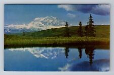 Mt McKinley AK-Alaska, Mount McKinley Reflections, Camp, Vintage Postcard picture