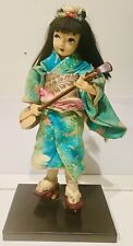 Vintage Japanese Folk Craft Maiko Doll—Down Hair,  Flower Crown, Shamisen Lute picture