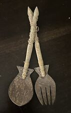 Vintage Balinese Sculpture Decorative Spoon and Fork Wood Hand Carved Set picture