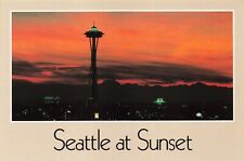 Postcard WA Seattle Skyline at Sunset Space Needle Olympic Mountain Range picture