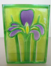 VTG FTD 1985 Purple Iris Flower Rectangle Vase Rainfall Pattern Romania Heavy picture