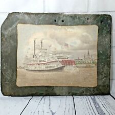 Vtg New Orleans Steamboat Natchez Slate Roof Tile Wall Art Signed Archie Boyd picture