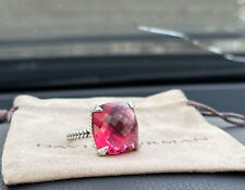 David Yurman Sterling Silver 20mm Chatelaine Ring Pink Tourmaline & Diamond Sz 8 picture