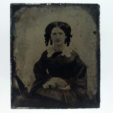 Pretty Seated Young Woman Ambrotype c1860 Antique 1/6 Plate Photo Lady Girl H652 picture