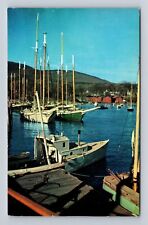 ME-Maine, Cruisers at Anchor in Harbor on Maine Coast, Vintage Souvenir Postcard picture