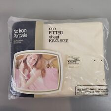 NOS Vintage JC Penney Percale King Size Fitted Sheet Beige Size 78