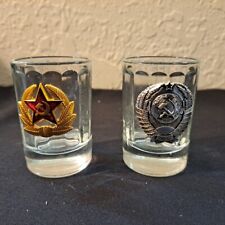 USSR SYMBOLS Shot Glasses Set of 2 Made in Russia Vodka Tequila, 2x50 ml picture