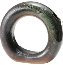 Shigaraki ware Hechimon Green Ring Japanese Pottery Flower Bud Vase Gift Box picture