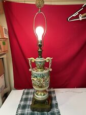 VtgCapodimonte Style Porcelain Lamp Embossed HandPainted Italy Cherub Flower 37