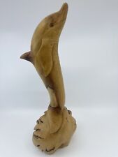 Vintage Jumping dolphin Hand Carved Natural Wood Statue Home Decor picture