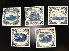 Vintage Holland America Line Ship Blue White Tile Coasters Collection Lot of 5 picture