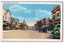 1943 Main Street Classic Cars Buildings Towers Calais Maine ME Vintage Postcard picture