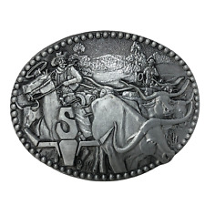 VTG ADM Zee Series Cowboy Long Horn Steer Design Metal Belt Buckle Made in U.S.A picture