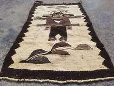 Antique Handwoven Mexican Rug Wool Blanket Carpet 90x53cm picture