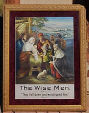 Antique 1905 Stecher Lithograph The Wise Men w Jesus Mary Joseph Lutheran Church picture