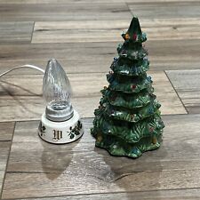 Vintage 1978 Ceramic Light Up Green Christmas Tree W Holly Base & Bulb 9” W Logo picture