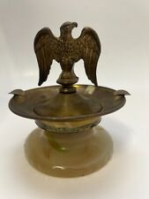 VTG Brass American Bald Eagle Statue Ash Tray and Marble Base picture