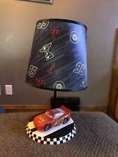 Disney Cars Lightning McQueen Table Bedside Lamp Checkered Flag Base With Shade picture
