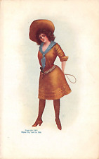 Beautiful Big Hat Cowgirl Holding Lasso 1905 UDB Postcard picture