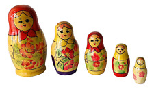 5 Russian Hand Painted Babushka Matryoshka Nesting Dolls Pretty Smiles 4.5