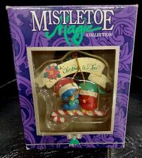 Vintage Christmas Ornament MISTLETOE MAGIC  2 birds on a candy cane 93' picture