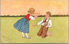 Vintage 1910s European Comic Greetings Postcard Girl 