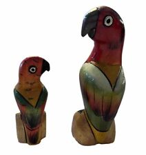 Set Of 2 Wooden Parrots Colorful , Carved And Painted- Light Weight Balsa Wood picture