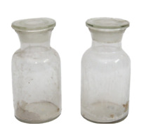 2 Pcs Vintage Wide Mouth Clear Glass lidded glass Reagent/medicine bottle / Vase picture