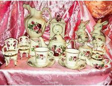Set of 18 pc Formalities by Baum Bros Victorian Rose Teapot Pink Red Roses Gold  picture