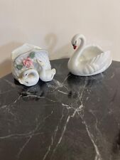 vintage porcelain swan duo white trinket box marked japan picture