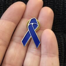 Colon Cancer Awareness Ribbon Pinback Blue Silver Enamel Lapel Pin Tie Tack picture