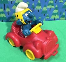 1979 Vintage Super Smurf RED Race Car and RACING SMURF W/ YELLOW HELMET picture