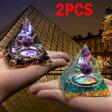 2x Amethyst Crystal Sphere Orgonite pyramid Obsidian Chakra Energy Orgone Stone picture
