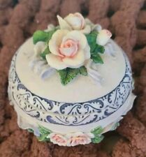 Vintage Music Trinket Jewelry Box Heart Shaped Ceramic Floral Roses picture
